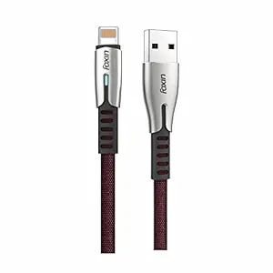 Foxin AU505 Super Durable Zinc Alloy Fabric Braided 8 pin to USB 2.0 Round Tangle Free LED Cable, IOS charging cable, fast charging 2.4 amp cable, Length: 1.2 Meters, Quick Data Sync: 480 mbps, Ideal for IOS and All 8 pin Powered Devices (Maroon)