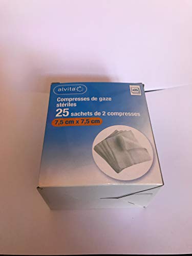 Alvita - Compresse Stérile De Gaze 7,5Cm X 7,5 Cm - Boîte De 25 Sachets De 2 Compresses