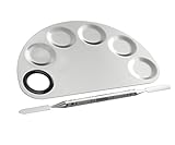 PALETA DE MAQUILLAJE VERSÁTIL - La paleta de acero inoxidable con bordes redondeados y orificio para el pulgar, ideal para mezclar colores y evitar la contaminación cruzada.