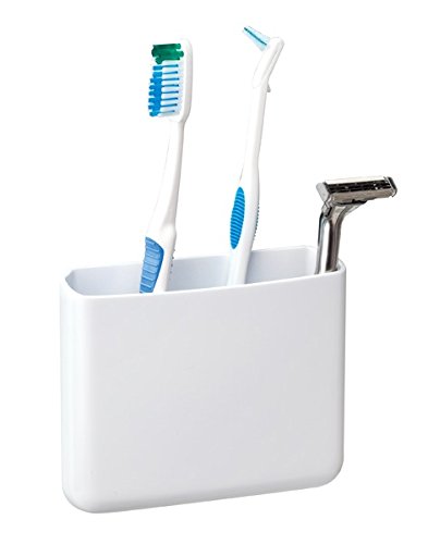 mDesign AFFIXX Zahnbürstenhalter – praktische, selbstklebende Halterung für Zahnbürsten – Aufbewahrungsbox für Zahnpasta mit fünf Fächern – weiß