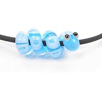 Anhänger, handgefertigt aus Glas, kleine Schlange türkis transparent mit 4 mm Lochdurchmesser