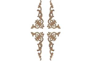 Yulakes 4PCS Holz Ornament Appliques Möbel Holzaplikationen Holzornamente Schnitzerei Ornament Applique Holz Verzierung Frame Ornament Frame Geschnitzte Ecke Onlay Unlackiert Applique 20X10cm