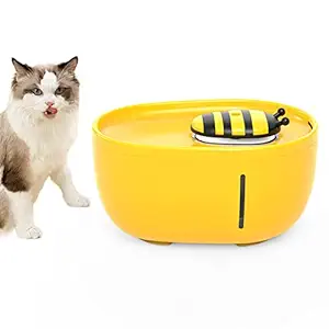 Qpets? 2L Cat Water Fountain, Auto Cat Dog Water Fountain Water Dispenser with Filter,Cartoon Bee Style Water Dispenser for Cat, Dog Water Fountain Dog Water Fountain for Cats USB Plug and Play