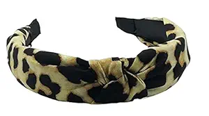 Kanthan Leopard Cheetah Tiger Print Fabric Knot Plastic Hairband Hair Accessories for Girls & Women, Cream