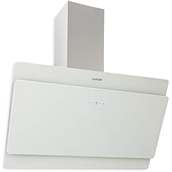 Klarstein Aurica 90 hotte - Hotte murale, tête libre, 90 cm de large, 610 m³ / h de puissance, Contrôle tactile, Verre? Conversion en circulation d'air possible, blanc