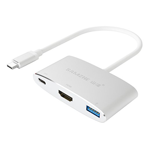 [4Kx2K UHD] Aluminium USB3.1 Multiport Typ C auf HDMI / USB3.0 Ein weiblicher / Typ-c Buchse Adapter, USB C HUB mit Stromversorgung für Macbook 12in 2015/2016, MacBook Pro 2016, Google Chromebook Pixel 2015