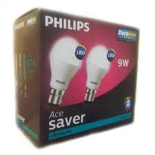 Philips Ace Saver DuraMax Technology B22 base 9-Watt Round LED Bulb (Pack of 2, Crystal White/Cool Day Light)