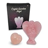 Rose Quartz Guardian Angel With Rose Quartz Heart, Prayer Card & Gift Box. 1.5 Inch Hand Carved Figurine With 1 Inch Heart.