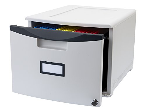 Storex Plastic One-Drawer File Cabinet – Locking Document Organizer for Home and Office, Gray, 1-Pack (61267B01C)