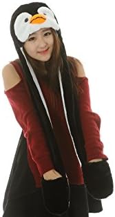 Colorfulworldstore 25 styles Cartoon Plush Animal Hats with Scarfs Mittens Gloves Performance props (black penguin-17)