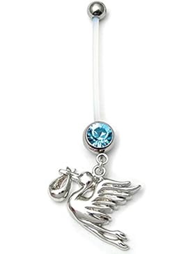 Bauchnabelpiercing für die Schwangerschaft | Storch | Hellblau | PTFE