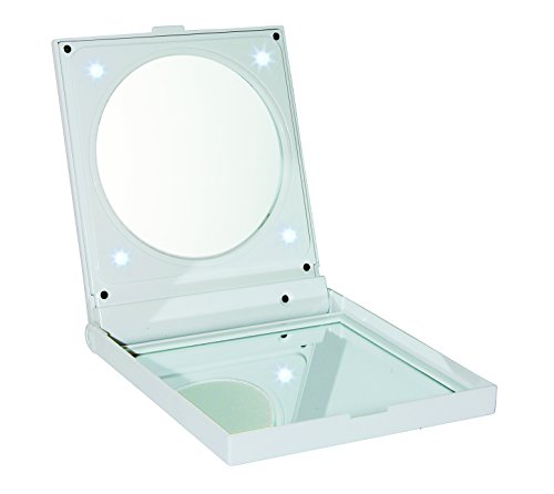 FMG Folding travel mirror with LED Lights - 5x magnification perfect for Travelling (White)