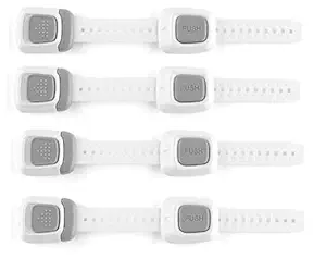 HEXONIQ Multi Use Double Button Adjustable Straps Children Safety Lock Baby Proof Latches for Door, Drawers, Oven, Refrigerator, Toilet Seat, Closet and Cupboard (Colour : Grey) (Set of 4 PCS)