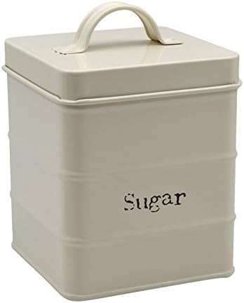 Harbour HousewaresMetal Sugar Canister - Cream - Pack of 1 - Retro Kitchen Storage Sweetener Granular Sugar Caddy Preserve Food Tin Bin Container Jars Airtight Lid