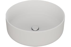 LEMONBATH - Lavabo Sobre Encimera Redondo Blanco Mate - Medidas 35 x 35 x 12 cm - Lavabo de Cerámica para Colocar Sobre Encimera de Muebles Baño - Lavamanos para Grifo Alto