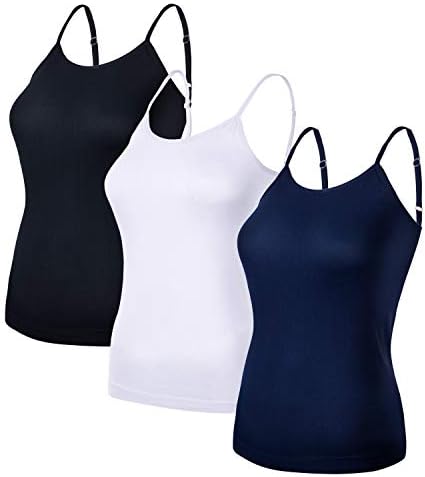 Women's Basic Camisole Seamless Nylon Cami Tops Adjustable Spaghetti Strap Tank Tops 3 Pack …