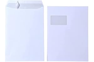 PREMINGO 50x Versandtaschen C4 A4 weiß mit Fenster, selbstklebend mit Abziehstreifen, mit grauen Innendruck, 120 g/qm, Maße 229 x 324 mm Umschläge Kuverts, 50er Packung