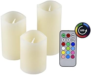 Set of 3 LED RGB with colour changing Wax Candles with Remote Control and Timer