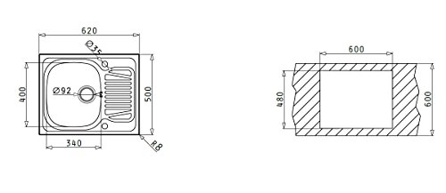 Pyramis 100132512 Sparta Edelstahlspüle 62 x 50 / 1B 1D - 2