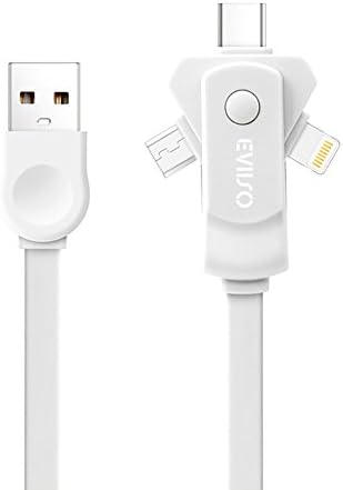 Multi USB Charger Cable,EVIISO 3 in 1 Multiple Charging Cable Cord with Lightning/Micro USB/USB Type C Adapter Connector for iPhone 7/7 Plus,Samsung Galaxy S8/A5 2017,Huawei P10,iPad,Kindle 1m White