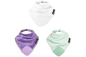 KATIES PLAYPEN - BABY BEST BUYS Mum2Mum Super Absorbent Bandana Wonder Bib Package – Includes 1 White Plain Bandana Bib 1 Purple & 1 Mint Green Teething Bandana Bibs Protects Against Eczema 100% Cotton
