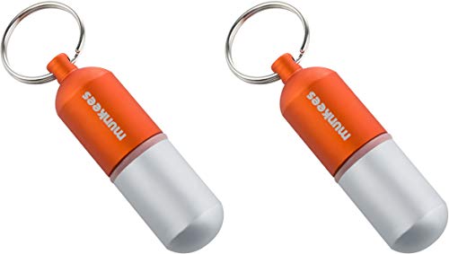 Preisvergleich Produktbild munkees 2 x Schlüsselanhänger Tablettenbox Pillendose Medikamentenbox Wasserdicht, Aufbewahrungsbox mit Schraubverschluss (Gummidichtung), Groß - 25x88 mm, Orange, Doppelpack, 362739
