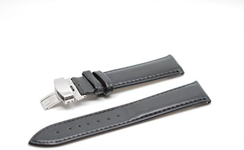 Blenheim London® Classic 22mm Black genuine Leather and Stainless Steel Pin Buckle Watch Strap