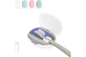 ELMWAY STB-022 UV-C Light Toothbrush Sanitizer Case by ELMWAY – Portable & Rechargeable, Compact Design with Stand for Travel or Countertop Use – Fits Most Manual & Electric Toothbrushes – White