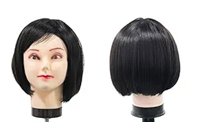 Majik Short Straight Full Head Wig With Bangs Women And Girls (Dark Brown, 15Inch)