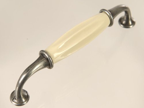 Porzellan-Griffe mit Antik-Silber-Finish, cremefarben, Poignée Entraxe 128 mm Porzellan-Griffe mit Antik-Silber-Finish, cremefarben, Poignée Entraxe 128 mm