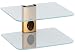 Produktbild DVD Wandregal, DVD Wandhalterung und Sky Box Wandhalterung, schwimmenden Double Ablage Glas klar und Gold Spalte (2 Regal Gold)