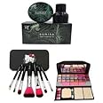 SUNISA Water Proof Mushroom Head Air Cushion Foundation Whitening BB Cream and TYA GIRL 6155 Makeup Kit with 7 Black Makeup Brushes Set - (Pack of 10)