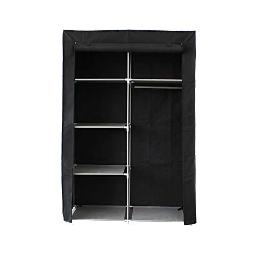 EBS® Kleiderschrank Wäscheschrank Garderobenschrank Stoffschrank Faltschrank mit Regal Schwarz 154 x 45 x 105cm - 4
