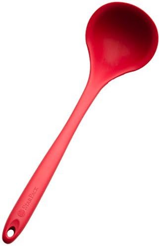 StarPack XL Size Silicone Ladle Spoon (13.5) in Hygienic Solid Coating, Soup Ladle with Bonus 101 Cooking Tips (Cherry Red) by StarPack Home