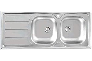 MABEL SRL MABEL Lavello Cucina 2 Vasche con Gocciolatoio Lavandino Cucina Lavello Incasso Acciaio Inox 201 con Finitura Spazzolata Facile da Pulire Lavabo Cucina Profondità Vasche 15 cm - L 116 cm x P 50 cm