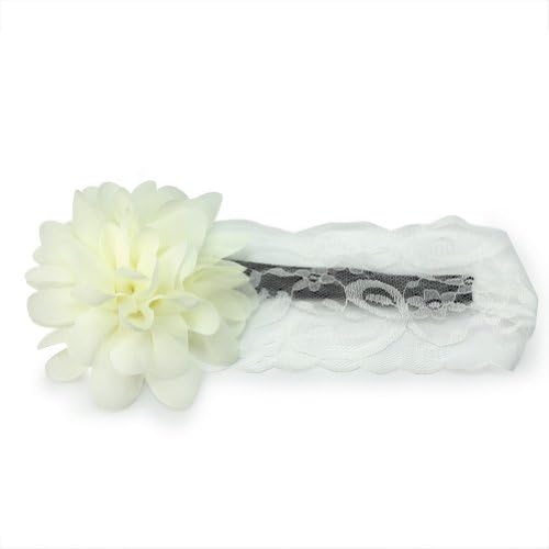 Baby Girls Xmas Lace Elastic Band Chic Blooming Flower Headband Hairband - Milk White