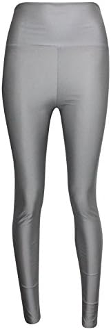 THE FASHIONISTA Womens Ladies American High Waisted Disco Shiny Wet Look Leggings Dancing Pants (M/L, Silver)