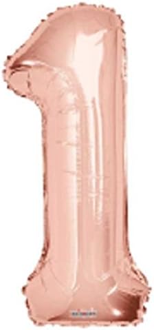 Large Rose Gold Metallic Number 1 Foil Helium Balloon 34"/87cm (Not Inflated)