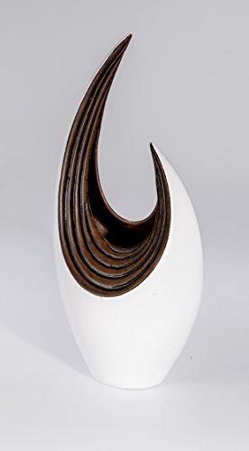 Moderne Deko Vase Blumenvase aus Keramik in Holzoptik/weiss Höhe 43 cm
