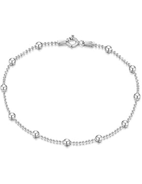 Amberta 925 Sterlingsilber Armkette - Diamantierte Kugelkette mit größeren Kugel Armband - 1.1 mm Breite - Verschiedene...