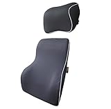 LoveHome Car Lumbar Support Back Cushion and Car Neck Pillow Kit - Premium Memory Foam With Mesh Cover - Universal Fit Major Car Seat -Ideal Car Back Support For Road Trip Driving -(Black)