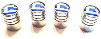4x Schrader Valve Cap Valve Caps Chrome with Greece (Hellenic Republic (G Logo Valve for all Vehicles Cars, Trucks, Bus Models Flag Set of 4