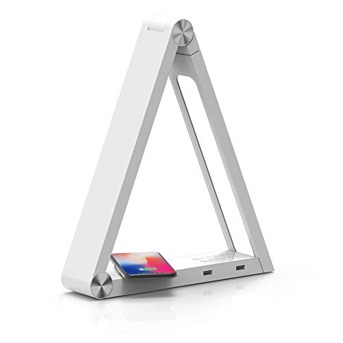 Preisvergleich Produktbild Wunderschönen Kreatives Dreieck Leseauge LED Weiße Schreibtischlampe 180 ° / 180 ° Rotation Auf Und Ab Handy Drahtlose Aufladung + Dual USB-Aufladung Tischlampe Machen Sie Ihr Zuhause luxuriöser