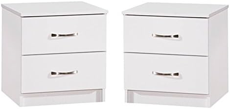 MARINA (SET OF 2) 2 DRAWER BEDSIDE CABINET WHITE HIGH GLOSS WHITE ASH EFFECT