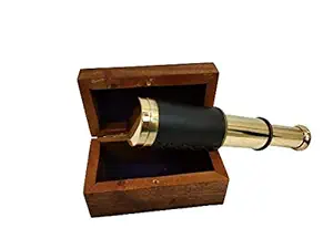 GLOBAL LUMINOUS Original 6 Inch full Brass Handed Telescope with Heavy Polished Wooden Box & Brass Lens Cover for Navigation-Pocket Telescope - Pirates Telescope - Nautical Telescope - Powerful Lenses