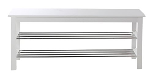 Schuhbank Schuhregal Schuhschrank ULFI 2 | Kiefer massiv | weiß lackiert | 108x47x30 cm - 4