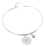  Pulsera de mujer rígida de acero, colgante medallón, letra, inicial, alfabeto, punto de luz con brillantes, cierre de corazón - joyas DB P