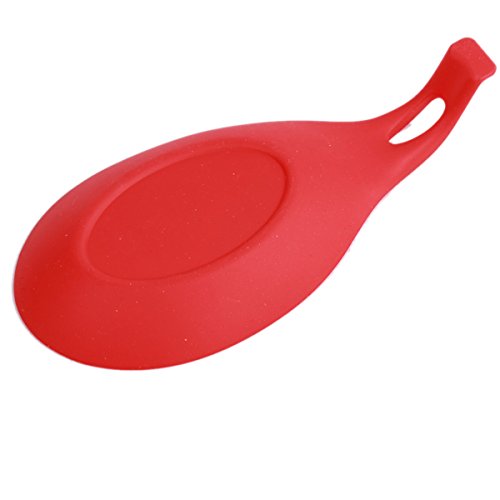 HENGSONG 1 Stück Silikon Löffel Ablage Utensil Hitzebeständig Ablage für Küchenzubehör, Löffel, Spachtel, Pinsel, Besteck (Rot) - 3