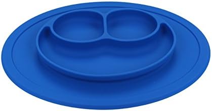 silicone dinner plate Grade Silicone Suction Anti Slip Portable Divided Section Smile Toddler Baby Feeding Tray Plate Bowl (blue)