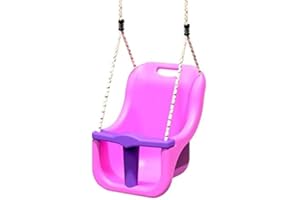 Rebo® Back Supporting Baby Safety Swing Seat Adjustable Ropes - Pink | OutdoorToys | Made from tough wipe-clean plastic, fits most popular makes of swing frames, adjustable ropes